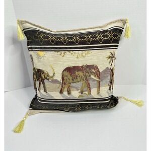 Elephant Decorative Throw Pillow with Tassels Multicolored Multi Print 16" x 16"